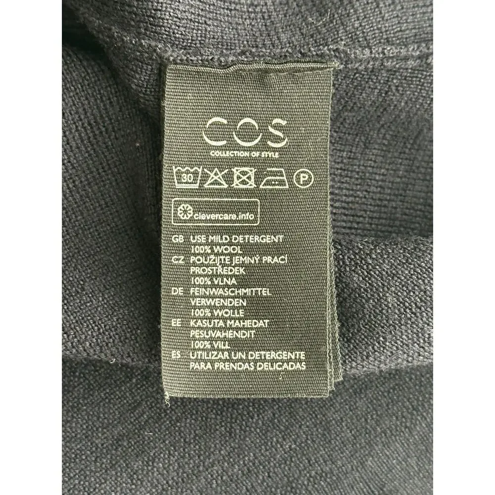 COS Navy Blue 100% Wool Scalloped Hem Sweater Womens Medium Crewneck Pullover